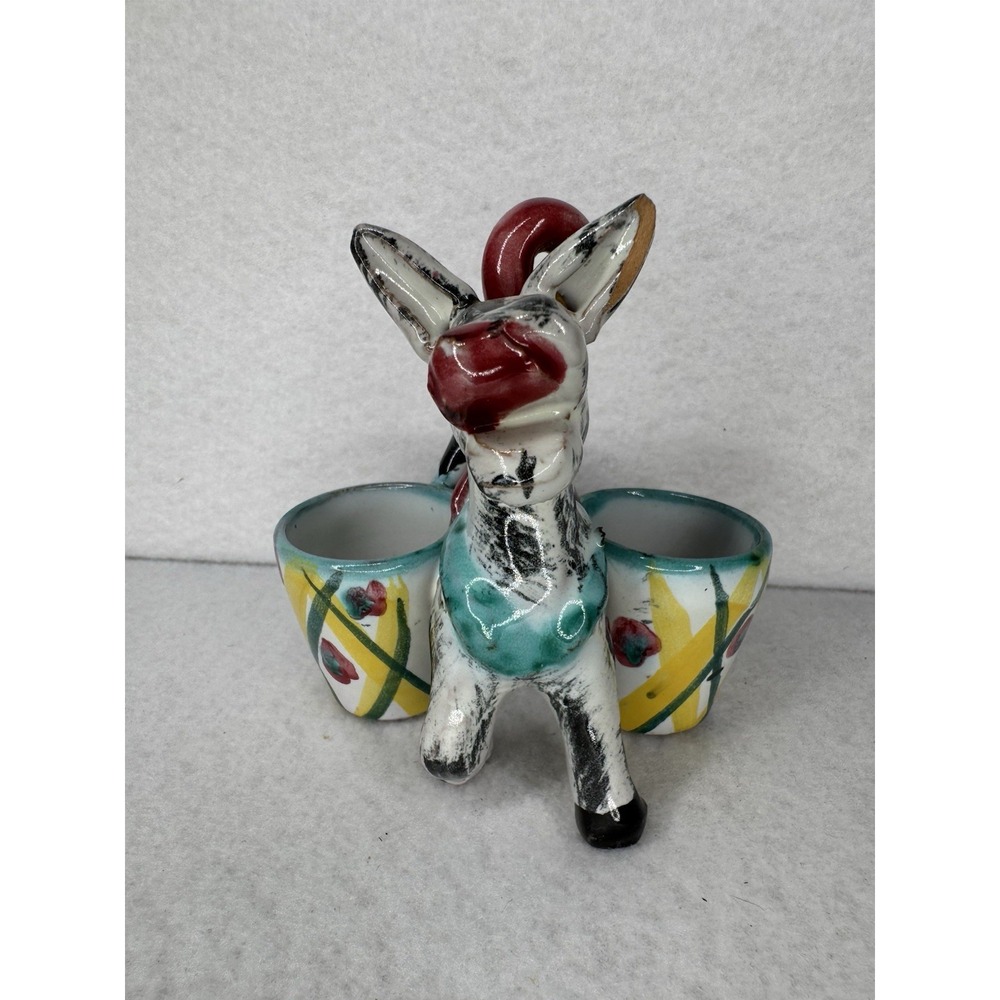 Italy Hand Painted Donkey Figurine with Double Egg Cups - Picture 5 of 12
